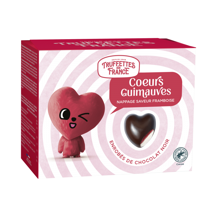 Kẹo Marshmallow Heart Raspberry Flavour Filling With Dark Chocolate Coated - Truffettes de France - 200g